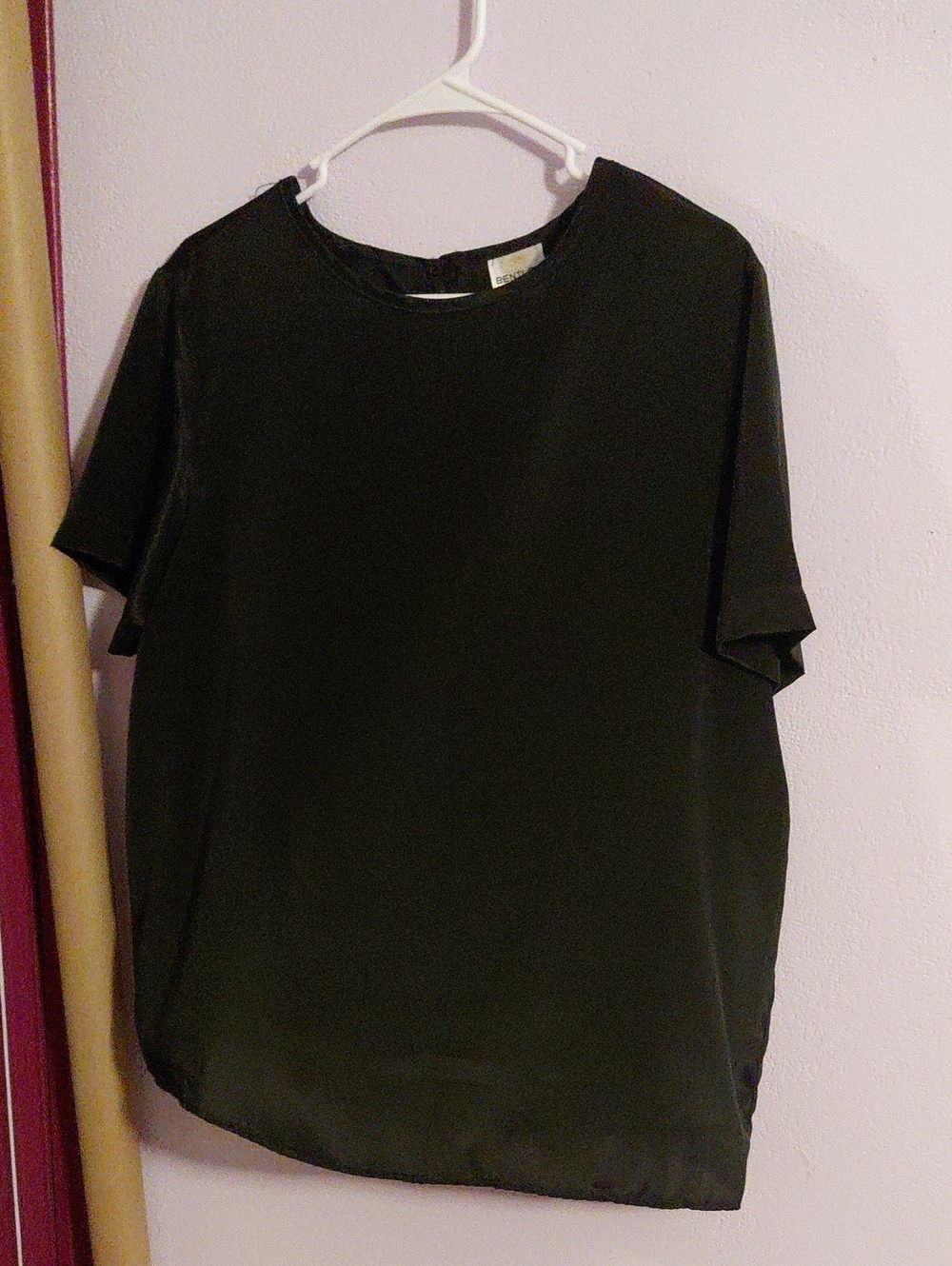Women's Short Sleeve Satin Blouse in Black